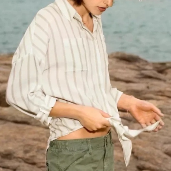 Maeve Button Down Tie Front Top - Picture 2 of 13